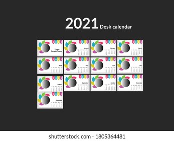  Desk Calendar 2021,Calendar planner corporate template design set, simple vector 12  months calendar2021, calendar in minimal table,Green ,yellow,purple& pink color event planner.