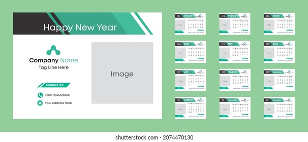 Desk Calendar 2022 , 12 Months template