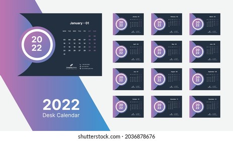Desk Calendar 2022, Office Calendar 2022 Template Design