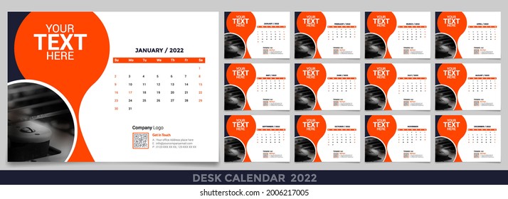 Desk calendar 2022 planner corporate template design set. Week starts on Monday. template for annual calendar 2022