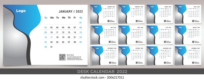 Desk calendar 2022 planner corporate template design set. Week starts on Monday. template for annual calendar 2022