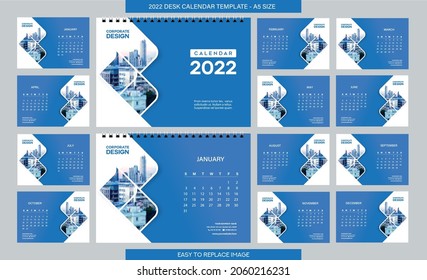 Desk Calendar 2022 Template - 12 Months Included - A5 Size 