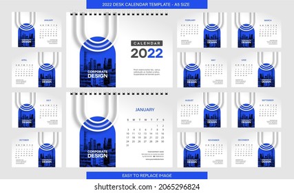 Desk Calendar 2022 template - 12 months included - A5 Size 