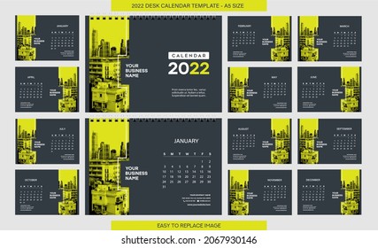 Desk Calendar 2022 template - 12 months included - A5 Size 