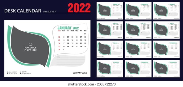 Desk Calendar 2022 template - 12 months. Just add your Logo,
Company details, Photos and you are ready to print.