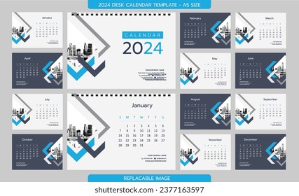 Desk Calendar 2022 template - 12 months included - A5 Size 