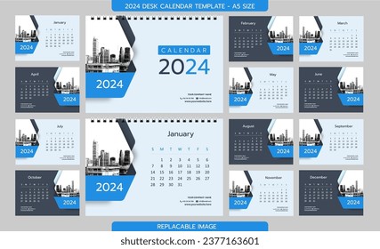 Desk Calendar 2022 template - 12 months included - A5 Size 