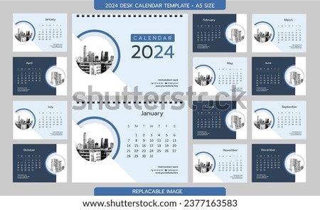 Desk Calendar 2022 template - 12 months included - A5 Size 