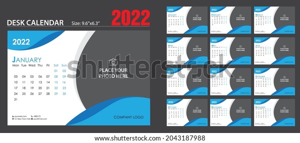 Desk Calendar 2022 Template 12 Months Stock Vector (royalty Free 