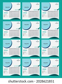 Schreibtischkalender 2022 Vorlage, Bearbeitbarer 2022-Desk-Kalender. Moderner und kreativer Neujahrskalender