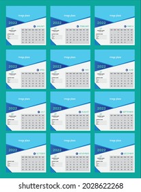 Plantilla de Calendario de Escritorio 2022, Calendario de Escritorio Editable 2022. Calendario de Año Nuevo moderno y creativo