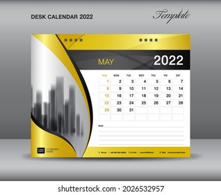 Desk calendar 2022 template on gold backgrounds luxurious concept, May template, Wall calendar 2022 design, planner, printing graphic, advertisement, creative calendar design, vector eps10