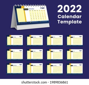 Desk Calendar 2022 Template, Week starts Sunday, Stationery design, flyer design vector, printing media creative idea design, Set of 12 Months 
