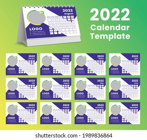 Plantilla de Calendario de Escritorio 2022, la semana comienza el domingo, Diseño de Stationery, vector de diseño de volante, diseño de ideas creativas de medios de impresión, Set de 12 meses 