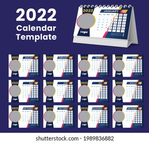 Desk Calendar 2022 Template, Week starts Sunday, Stationery design, flyer design vector, printing media creative idea design, Set of 12 Months 