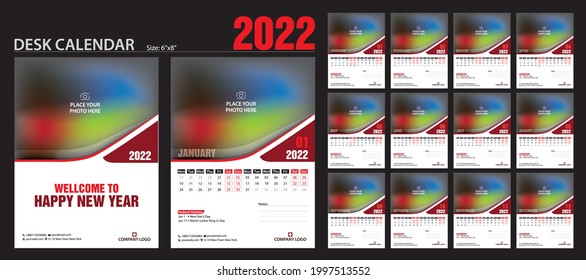 desk calendar 2022. use this is your business, company or institution. Just add your Logo, Company details, Photos and you are ready to print.
