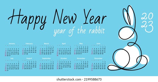 Desk calendar for 2023. Abstract rabbit on a blue background. Symbol of the year of the rabbit 