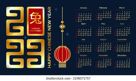 Desk calendar for 2023 in Asian style. Happy chinese new year. Translation from Chinese - rabbit, year of the rabbit 