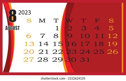 Desk calendar 2023 design, month template, Calendar 2023 template, planner, simple, week starts on Sunday.