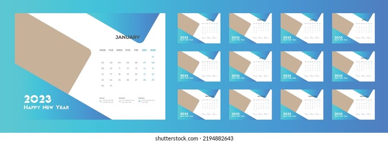 Schreibtischkalender 2023 Vorlagendesign