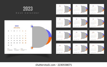 Calendario de Escritorio 2023, Diseño de plantillas de Calendario 2023