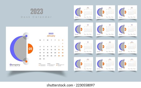 Calendario de Escritorio 2023, Diseño de plantillas de Calendario 2023