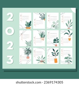 Desk calendar 2023 template elegant classical houseplant decor
