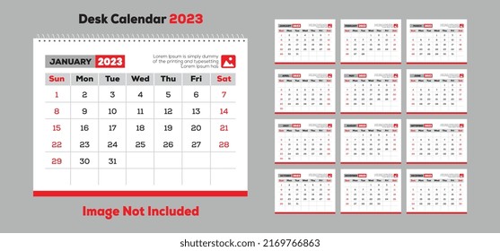 Calendario de escritorio 2023 semana inicio domingo planeamiento de diseño corporativo.