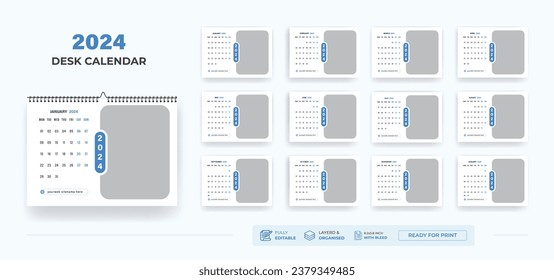 Desk Calendar 2024 or Corporate Business Monthly Schidule Planner Desk Calendar 2024