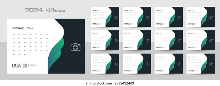 Desk Calendar 2024, Modern or Professional Calendar Design, Calendar 2024