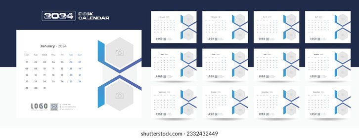 Desk Calendar 2024, Modern or Professional Calendar Design, Calendar 2024