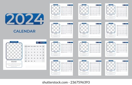 Desk Calendar 2024 Or Monthly Weekly Schedule New Year Calendar 2024 Design Template.