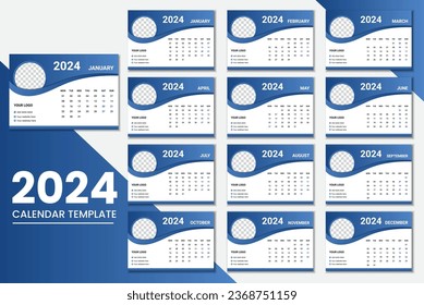 Desk Calendar 2024 Or Monthly Weekly Schedule New Year Calendar 2024 Design Template.