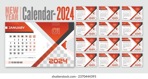 Desk calendar 2024 planner template, corporate desk calendar schedule with 12 pages, 2024 monthly planner template