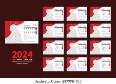 Desk calendar 2024 planner template, corporate desk calendar schedule 2024 monthly planner template, Vector layout of a wall or desk simple calendar.