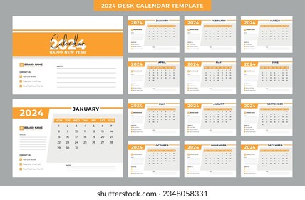 Desk Calendar 2024 template. 12 months included. Editable 2024 calendar design. Vector design