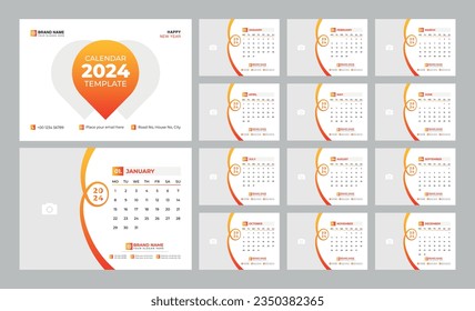 Desk Calendar 2024 template. 12 months included. Editable 2024 calendar design. Vector illusrtation