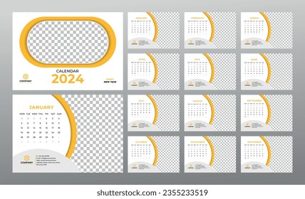 Plantilla de Calendario de Escritorio 2024. 12 meses incluidos. Calendario editable de 2024. Ilustración vectorial