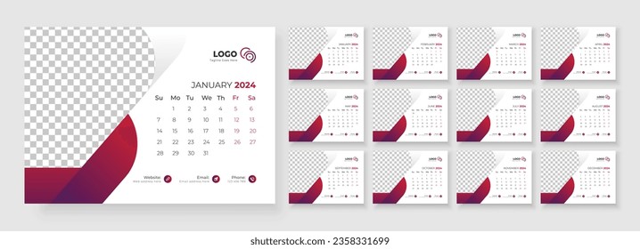 Desk Calendar 2024. Template for annual calendar 2024. Desk calendar calendar in a minimalist style.