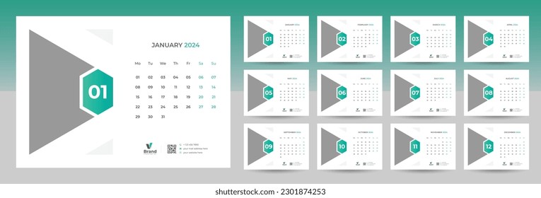 Schreibtischkalender 2024 Vorlage Design, Bürokalender 2024