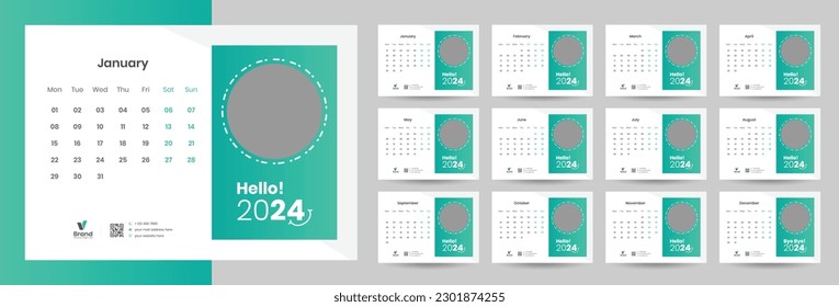 Desk Calendar 2024 template design, Office Calendar 2024