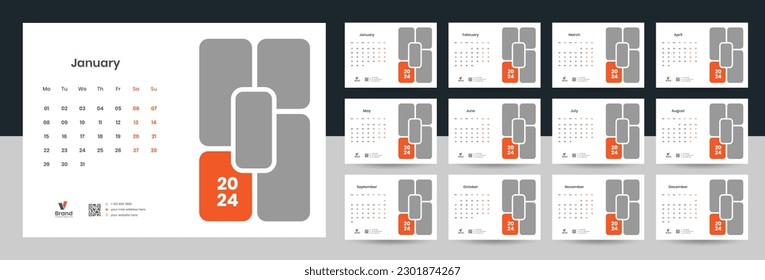 Desk Calendar 2024 template design, Office Calendar 2024