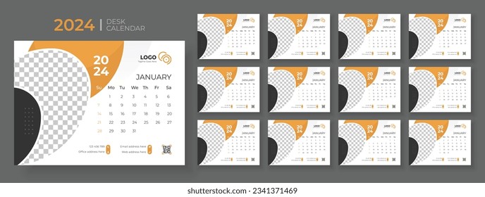 Desk Calendar 2024 template design, Office Calendar 2024,Week Starts on sunday, Planner for 2024 year, template for annual calendar 2024