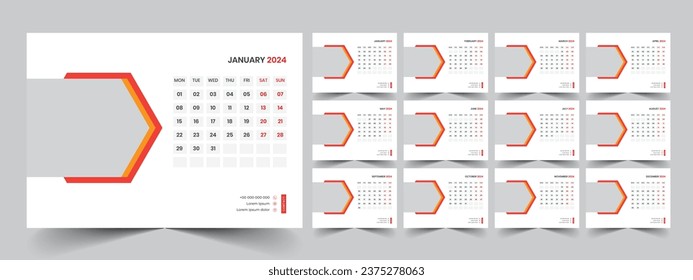 Desk Calendar 2024 template design, Office Calendar 2024