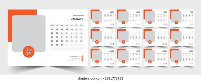 Desk Calendar 2024 template design, Office Calendar 2024