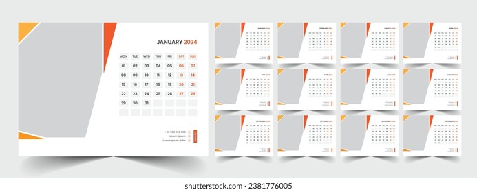 Desk Calendar 2024 template design, Office Calendar 2024