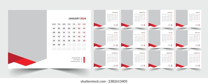 Desk Calendar 2024 template design, Office Calendar 2024