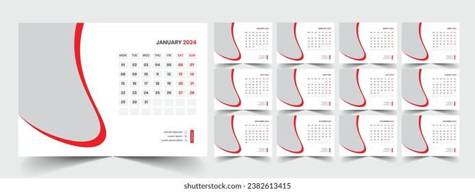 Desk Calendar 2024 template design, Office Calendar 2024