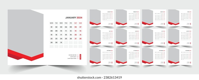 Desk Calendar 2024 template design, Office Calendar 2024