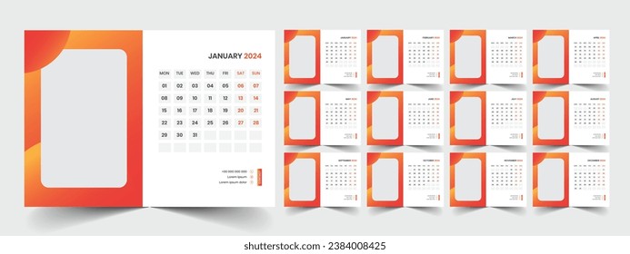 Desk Calendar 2024 template design, Office Calendar 2024